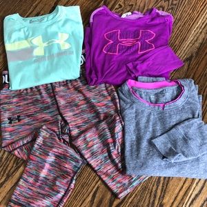 LOT Girls Sz YXL Under Armour Shirts & Capri pant